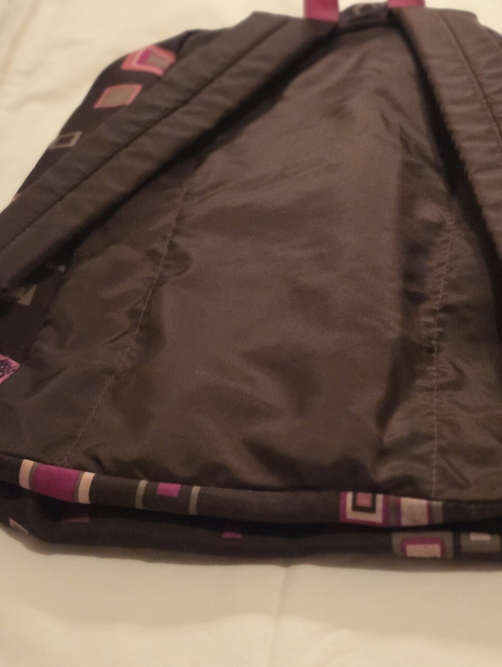 Jansport Black Backpack with Pink and Cream Geometric Squares - Picture 7 of 16
